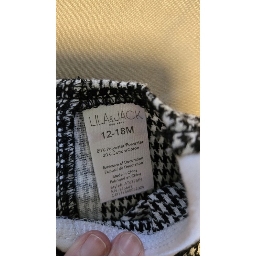 Baby Girl Houndstooth Outfit Set 12-18M Lila & Jack Peter Pan Collar + Tights - Picture 3 of 5